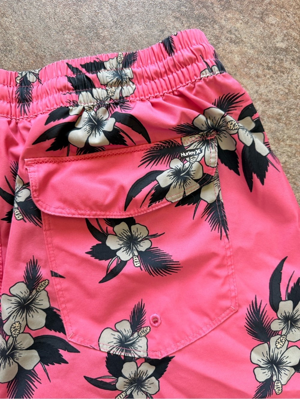 Men's Hurley Pink and Black Floral Swim Trunks Board Shorts - Picture 5 of 5